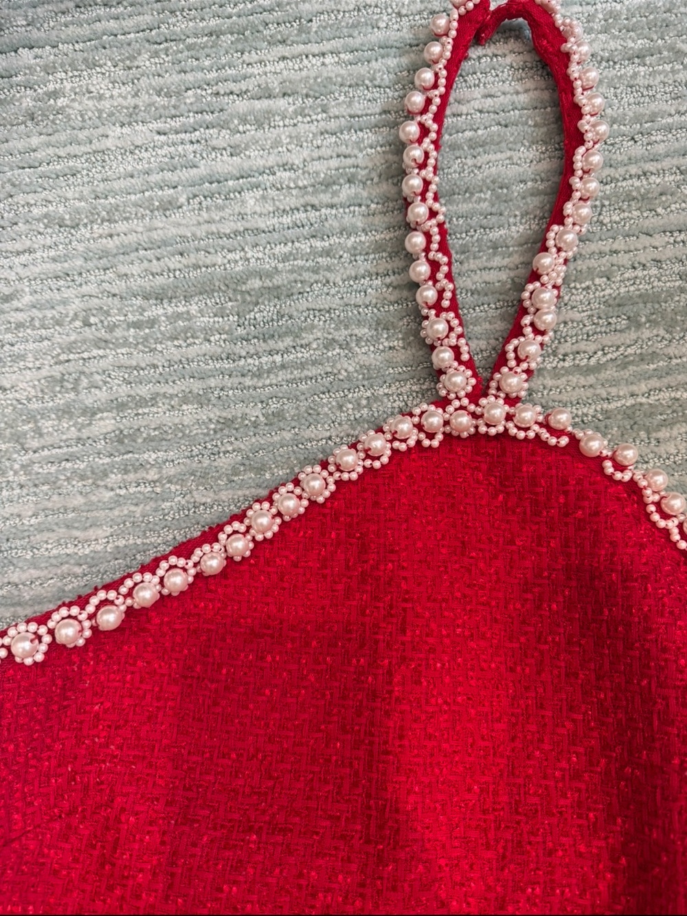 Tuckernuck Red Halter Mini Dress with Pearl Trim - Picture 3 of 4